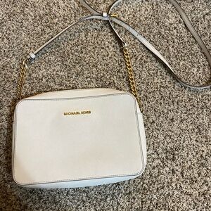 Michael Kors White and Gold Crossbody Bag with Chain Strap
